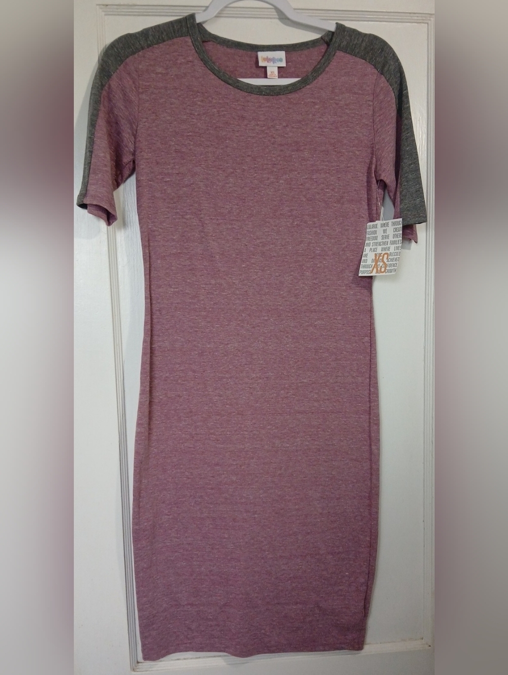 LuLaRoe Heather Mauve Dress with Gray Trim NWT